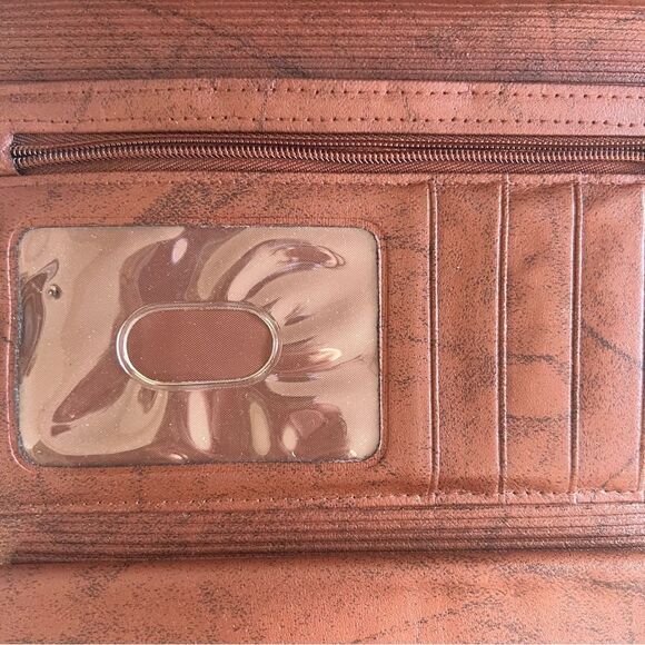 Vintage Buxton Leather Wallet Floral Embossed Top Grain Cowhide Marbled Brown - Picture 7 of 14